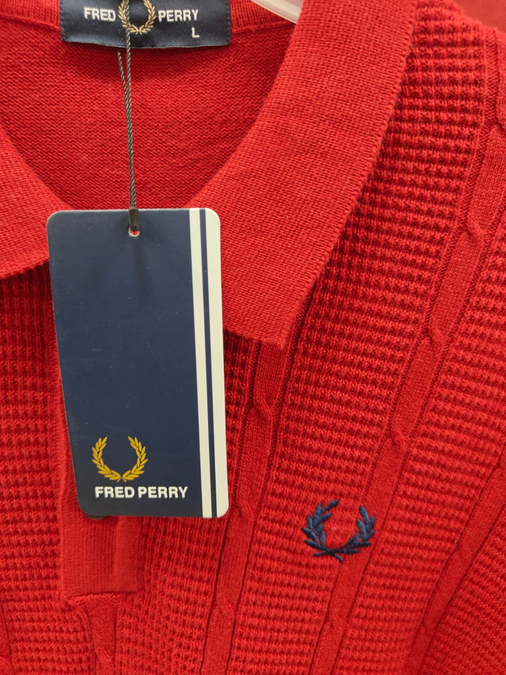 Fred Perry Men's Red Cable Knit Polo Shirt