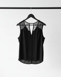 Women's Black Sleeveless V-Neck Top with Lace Shoulders