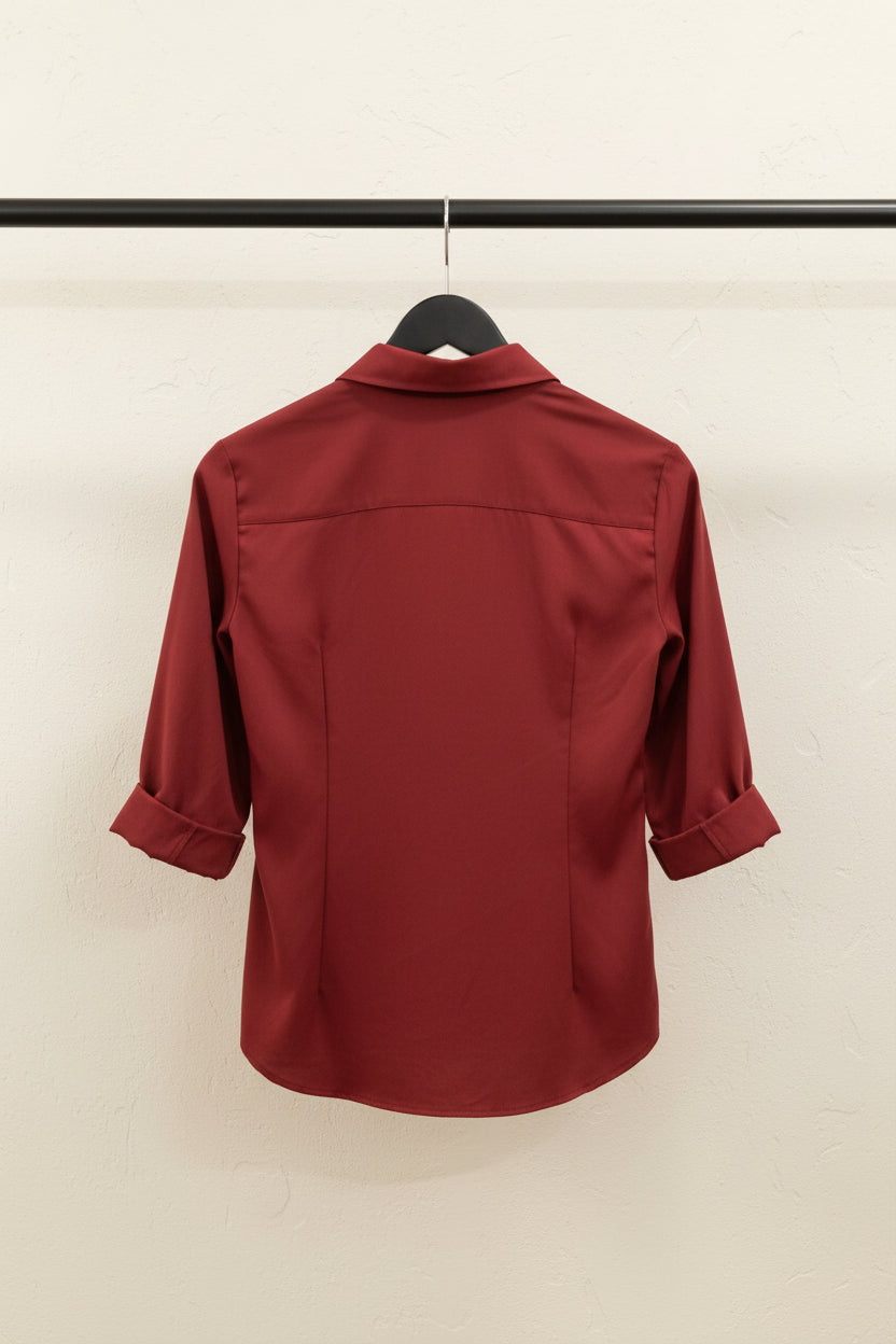 Women's Maroon 3/4 Sleeve Collared Blouse by Western Adda