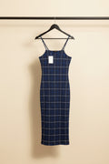 Women's Navy Blue Plaid Bodycon Midi Cami Dress