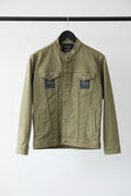 L London Fashionable Men's Olive Green Denim Jacket with 'NO STYLE' Patches