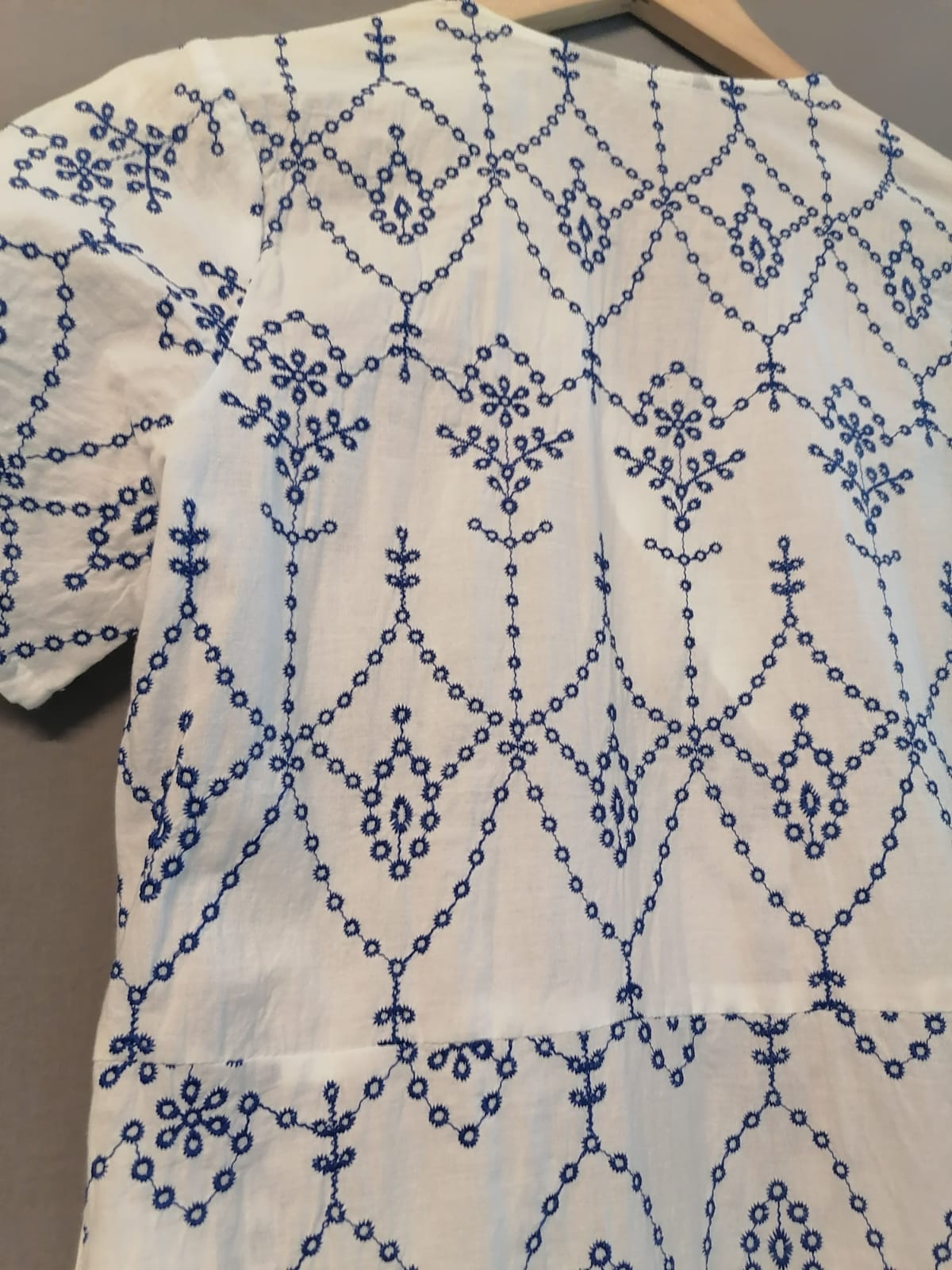 Zudio White & Blue Embroidered Cotton Wrap Dress