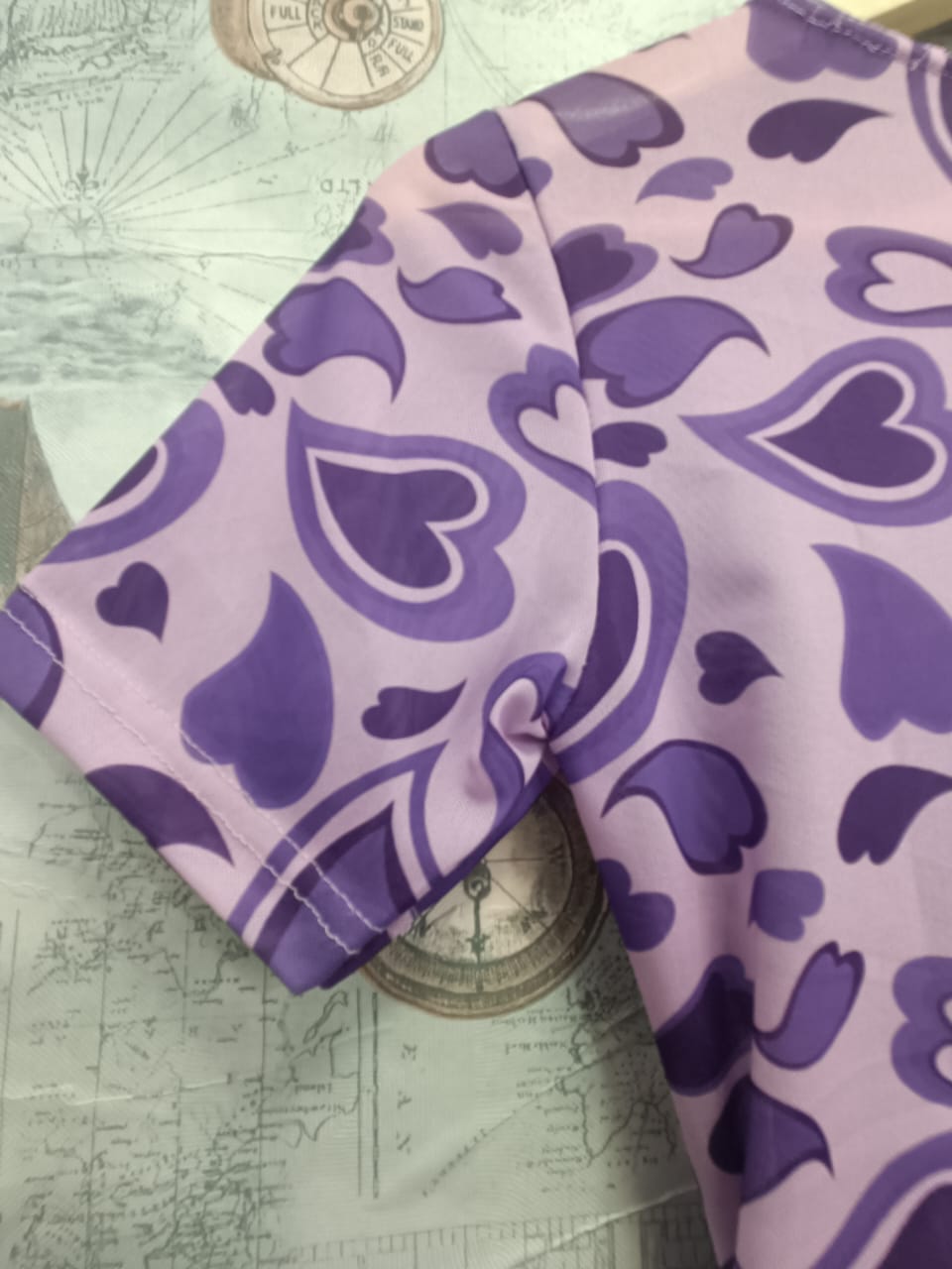 Women's Purple Heart Print Short Sleeve Crop Top