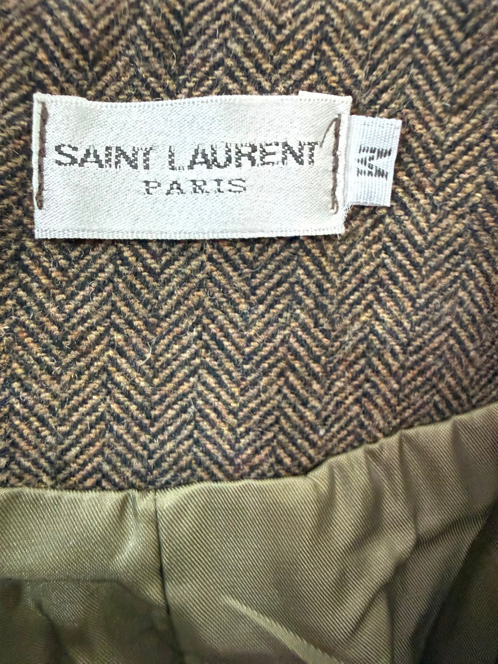 Saint Laurent Paris Women's Brown Herringbone Wool Blazer Jacket