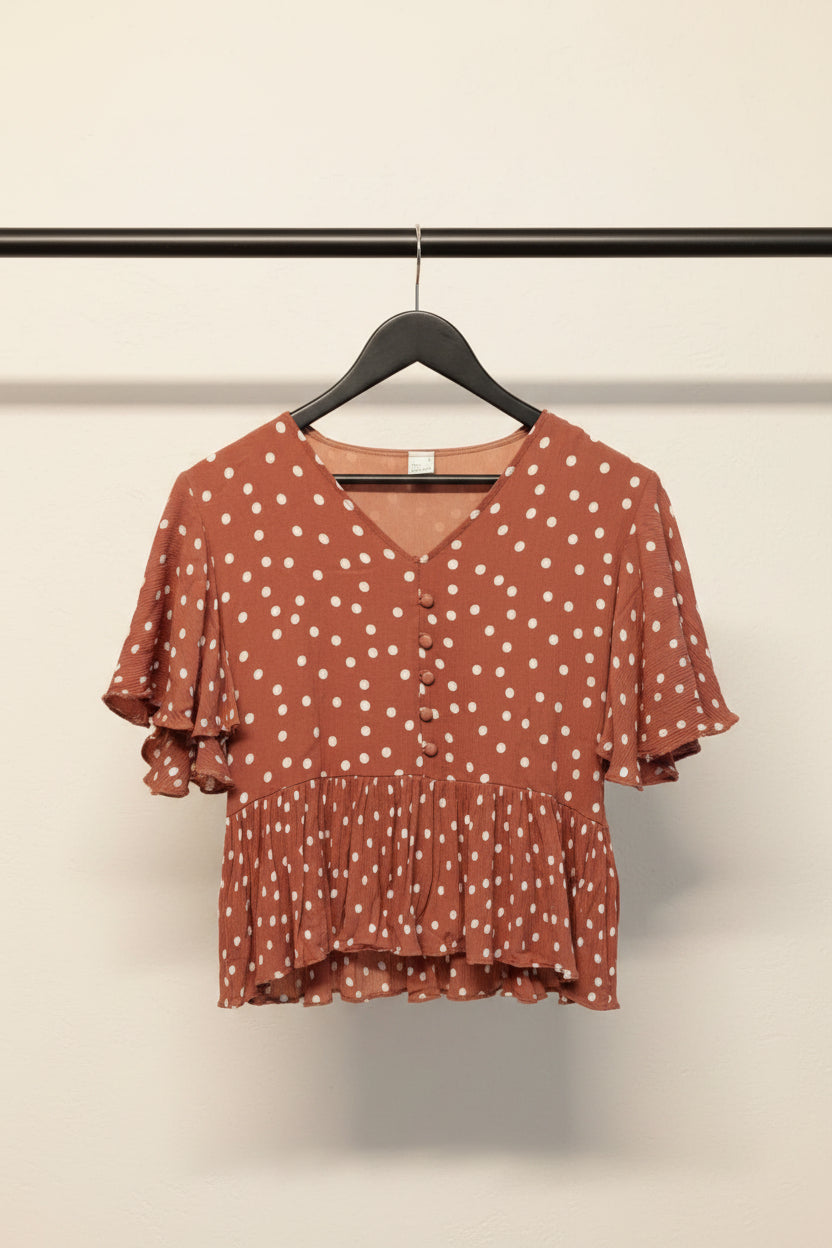 The Label Life Rust Polka Dot Peplum Top