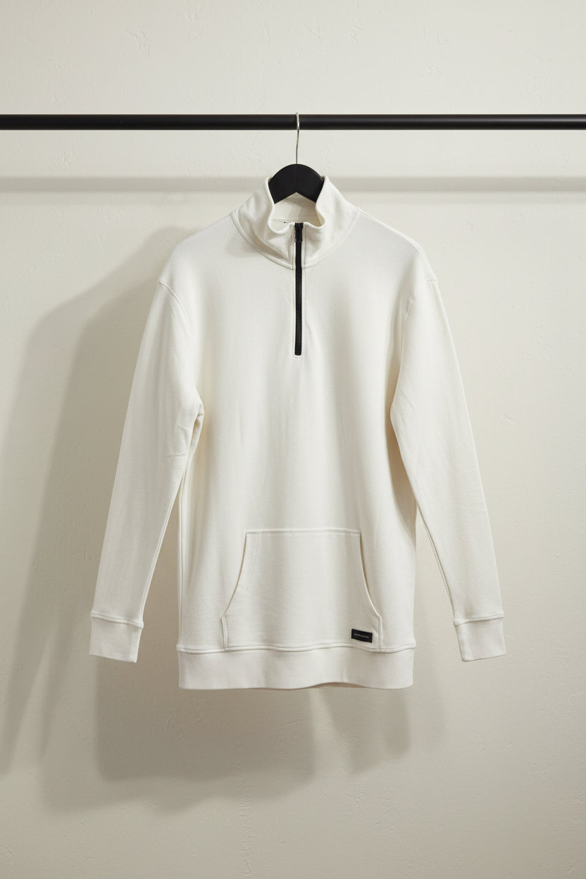 Men's Denim Tom Tailor Off-White Relaxed Fit Quarter-Zip Pullover Sweatshirt, Size XL