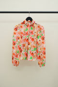 OUTRYT Women's Multicolor Floral Print High Neck Long Sleeve Blouse