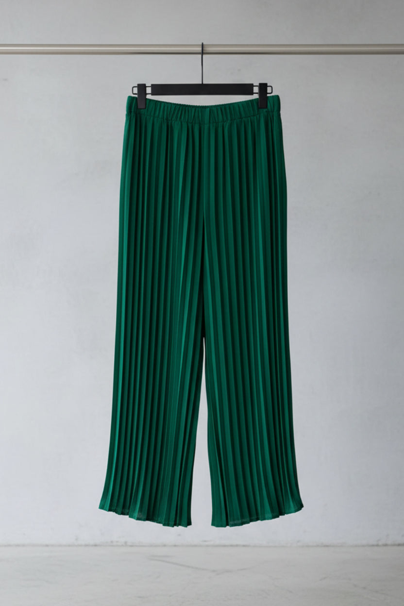 Women's Emerald Green Pleated Wide Leg Trousers