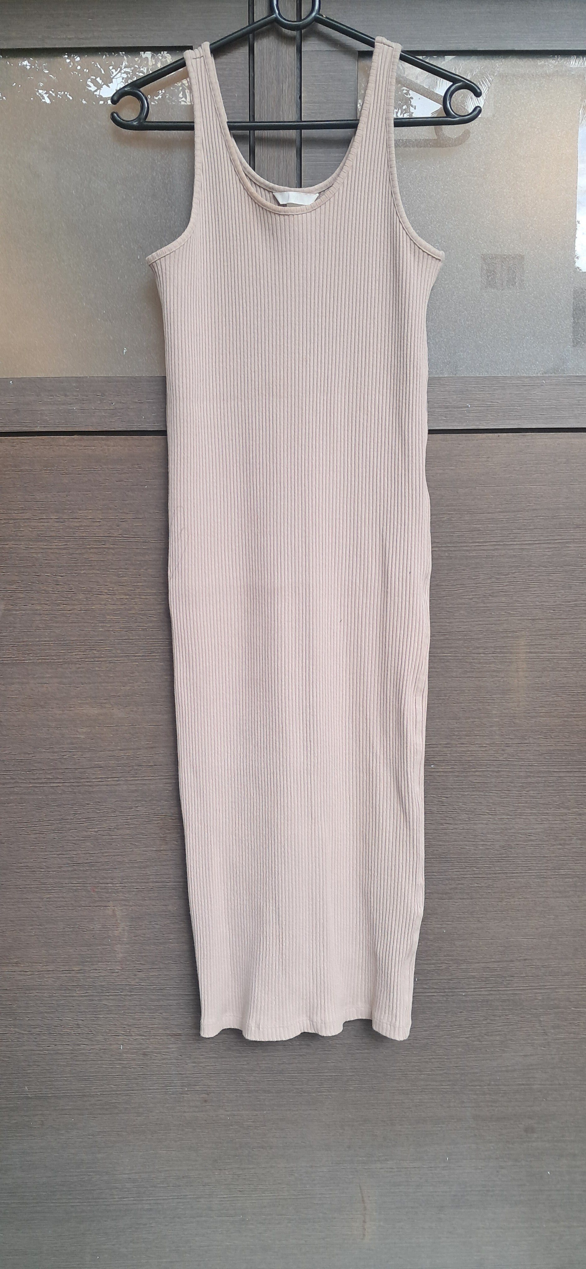 H&M Women's Beige Ribbed Bodycon Long Dress