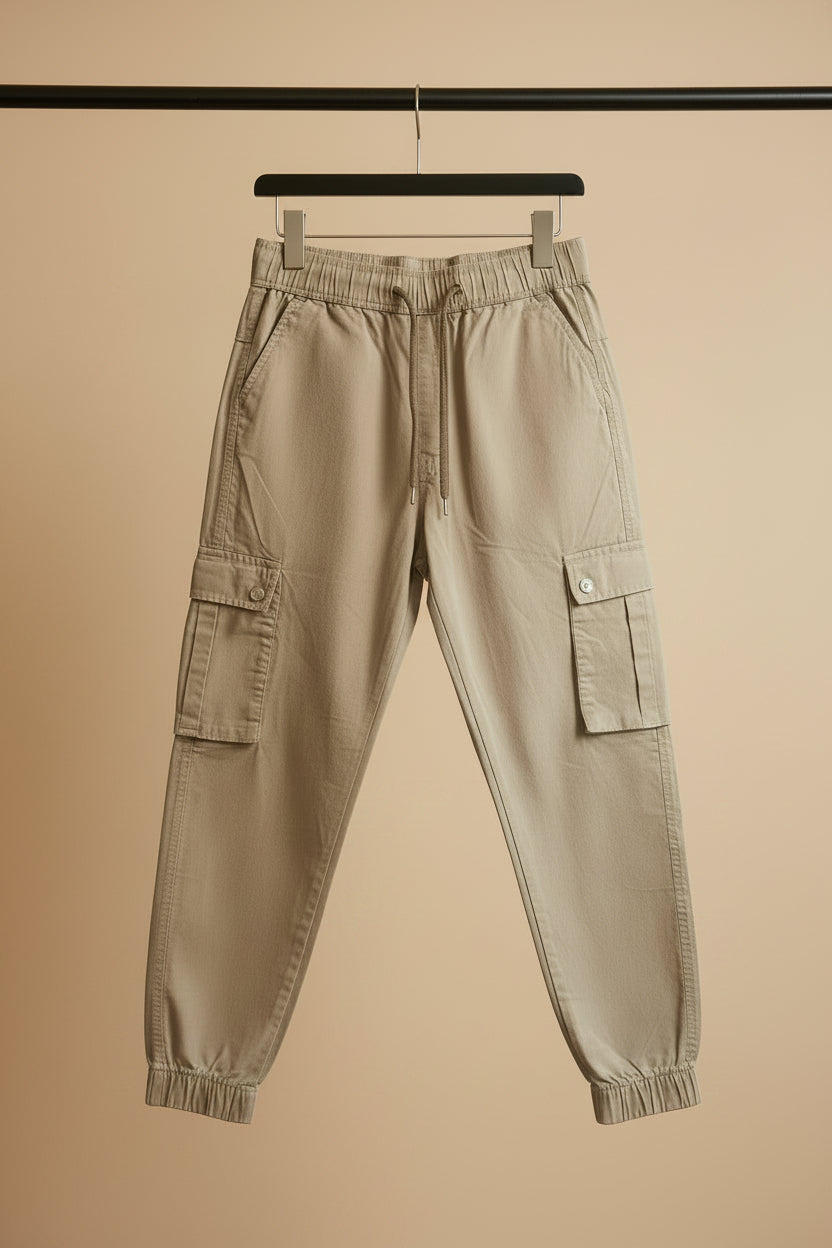 Men's Khaki Relaxed Fit Cargo Jogger Pants Size 30