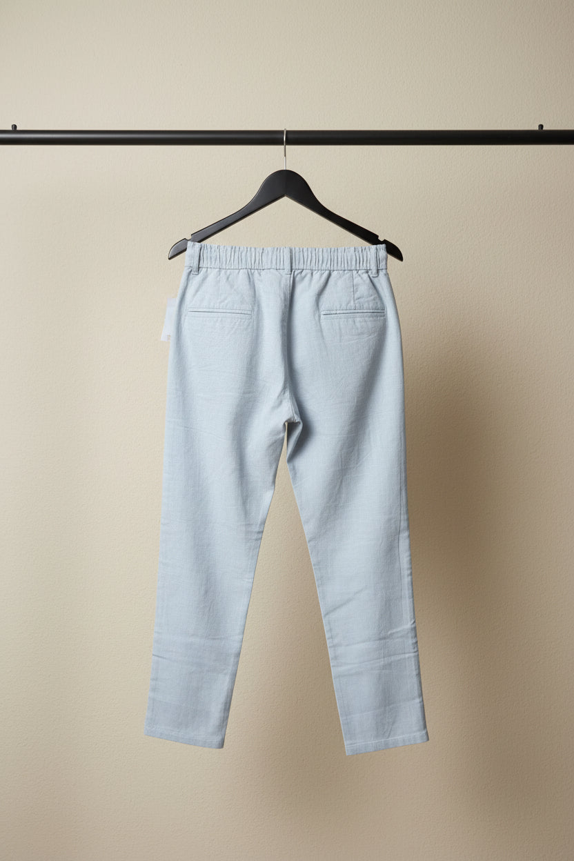 LEE ACTION Men's Light Grey Linen Lycra Comfort Fit Trousers