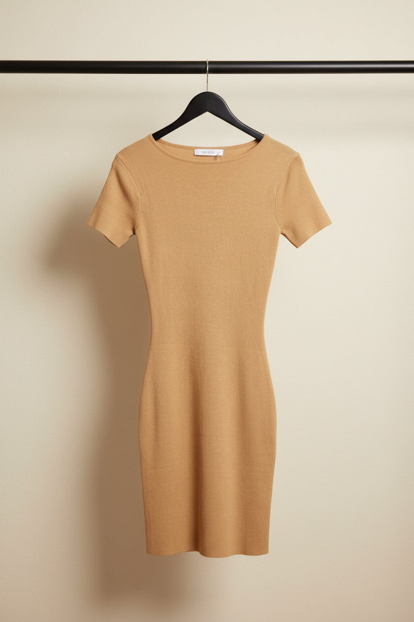 Ribbed Knit Short Sleeve Bodycon Mini Dress