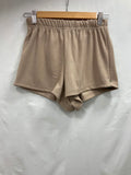 Attire Hub Women's Beige Ribbed Elastic Waist Shorts