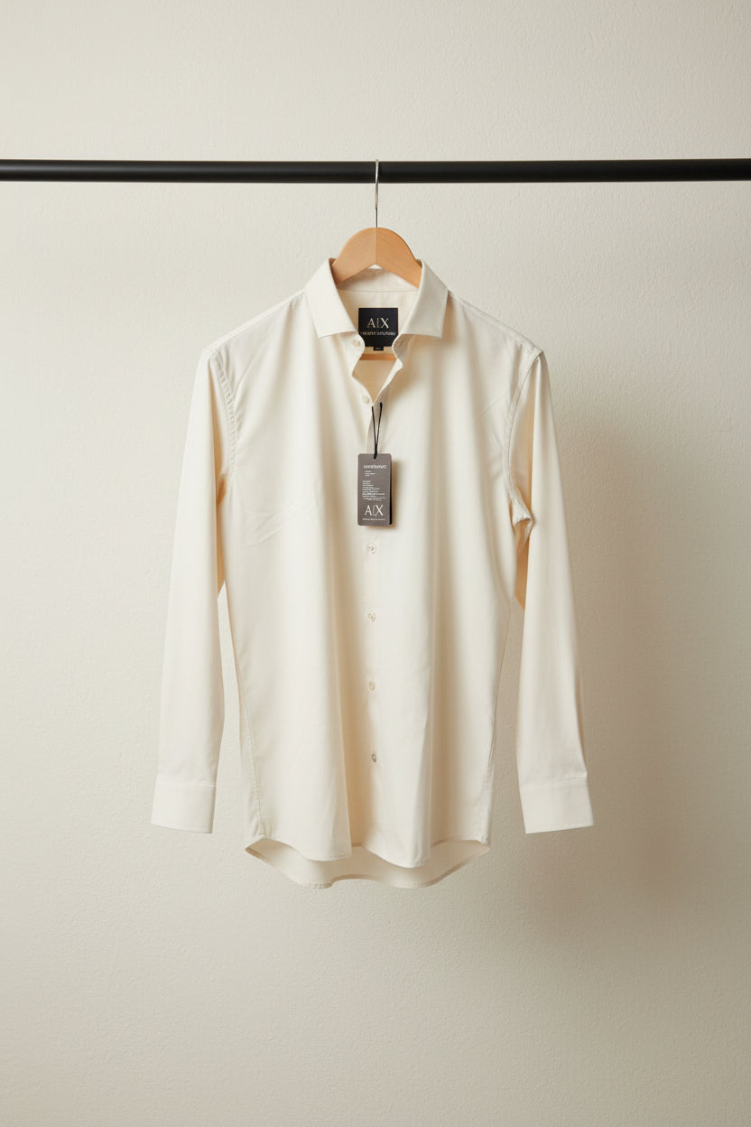 Men's Armani Exchange Cream Solid Full Sleeve Casual Shirt