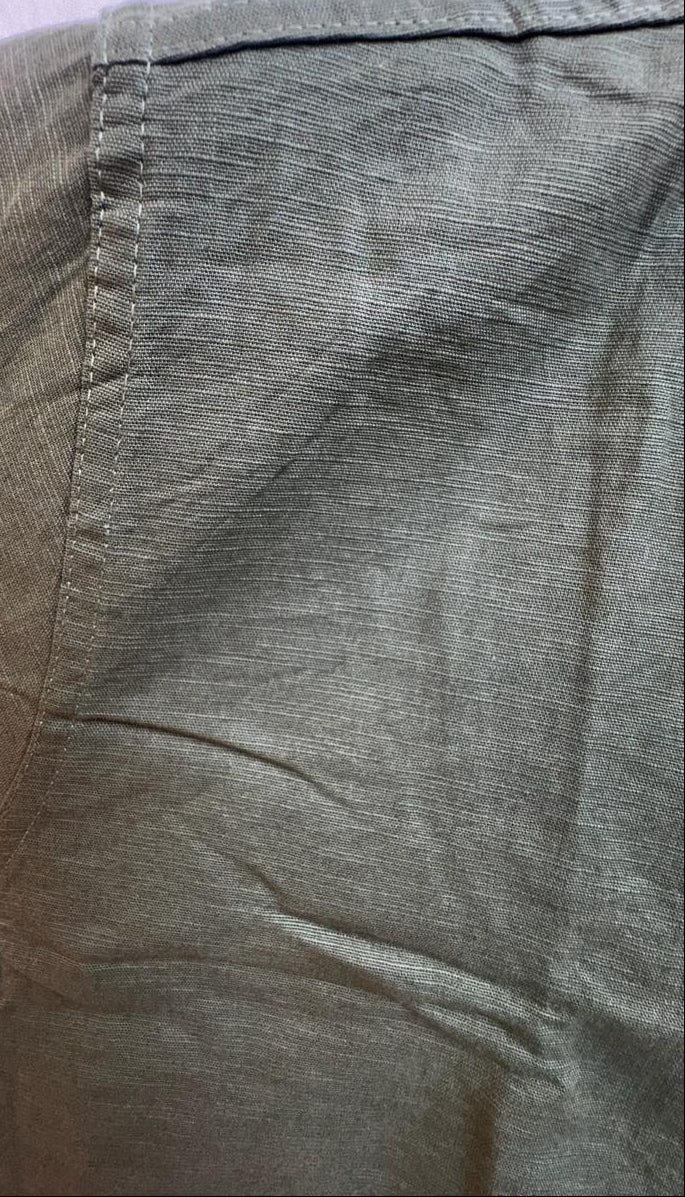 H&M Men's Olive Green Linen Blend Long Sleeve Casual Shirt