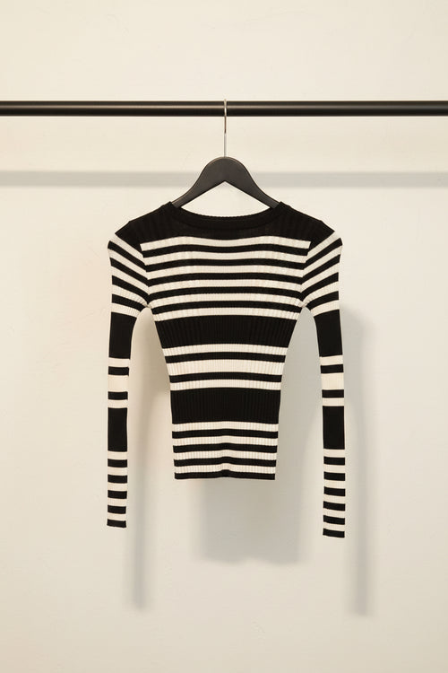 ATMOSPHERE Women's Black and White Striped Ribbed Knit Long Sleeve Top