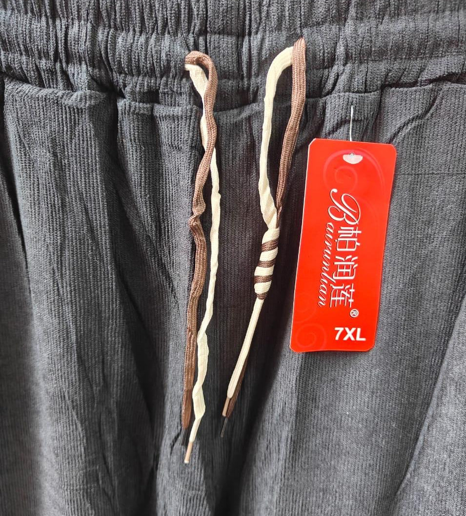 Bairuimian Dark Grey Corduroy Wide Leg Trousers with Elastic Waistband, Size 7XL