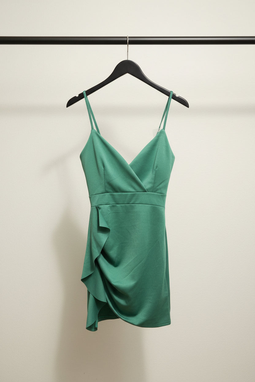 Women's Green V-Neck Ruffled Top