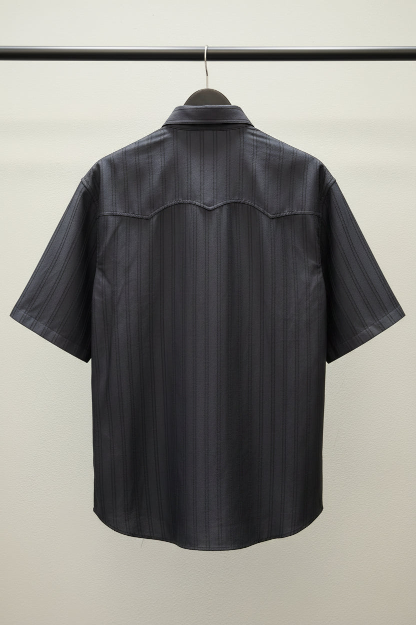 M7 women's  Black Textured Striped Short Sleeve Casual Shirt