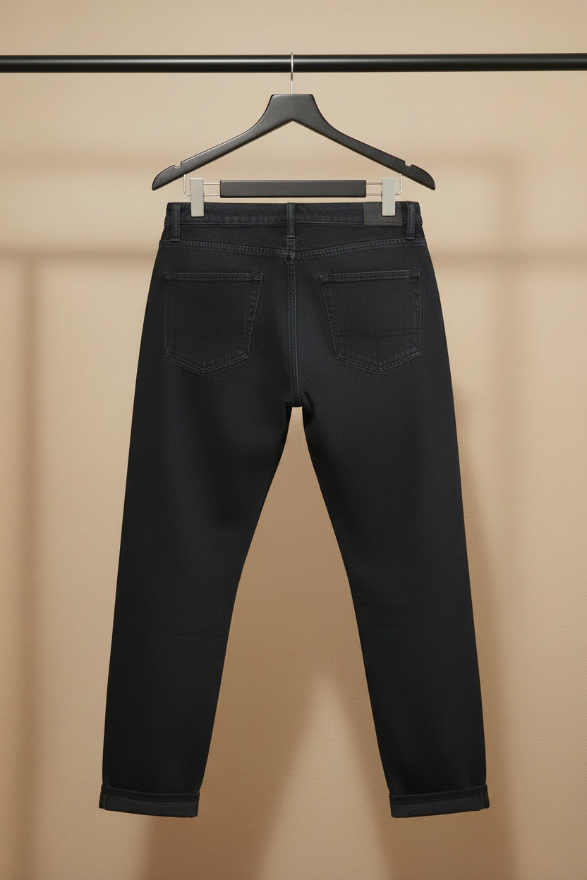 men's Black High-Rise Straight Fit Denim Jeans
