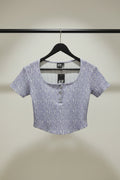 H&M Women's Purple Floral Ribbed Crop Top
