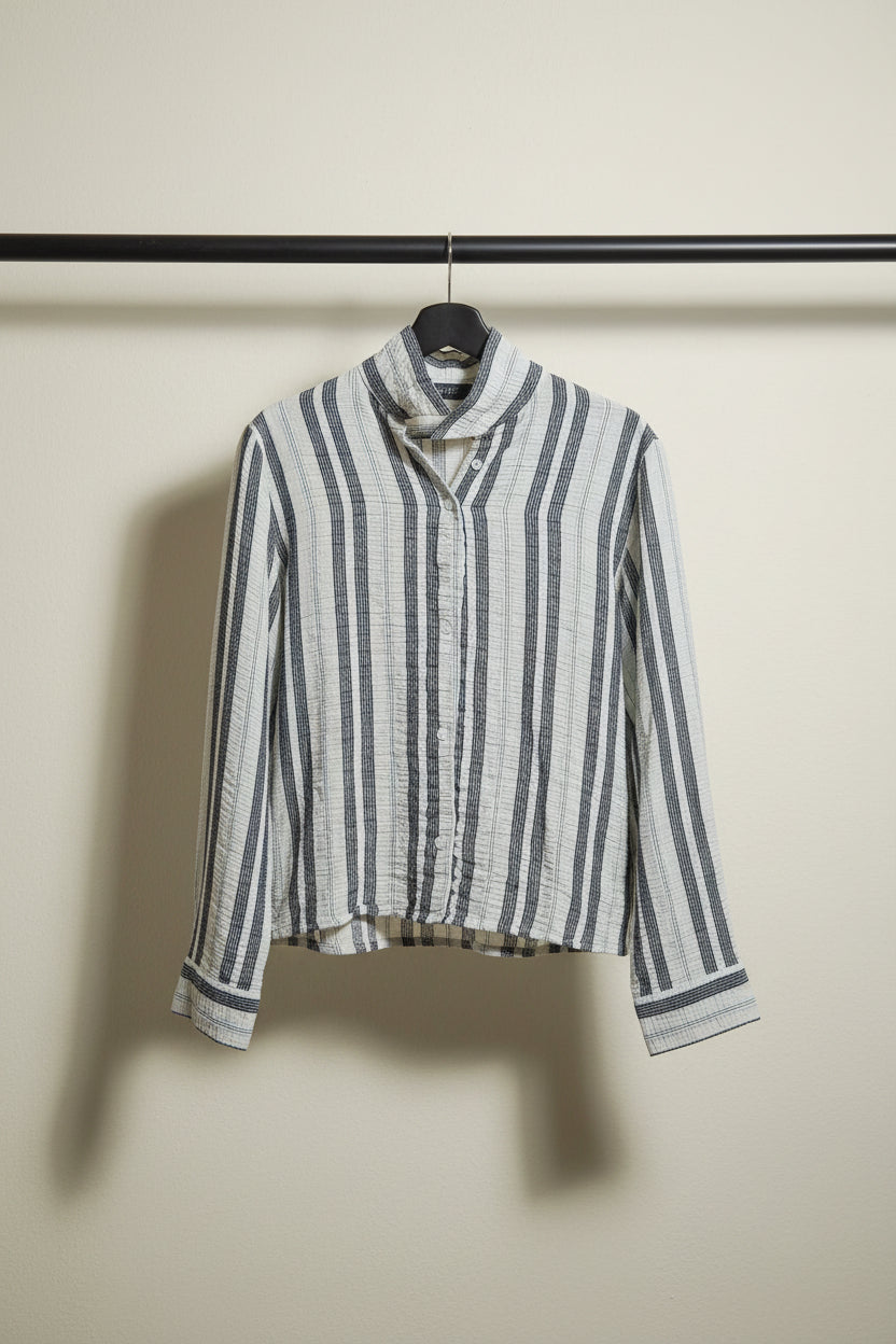 Multicolor Striped Long Sleeve Collared Top