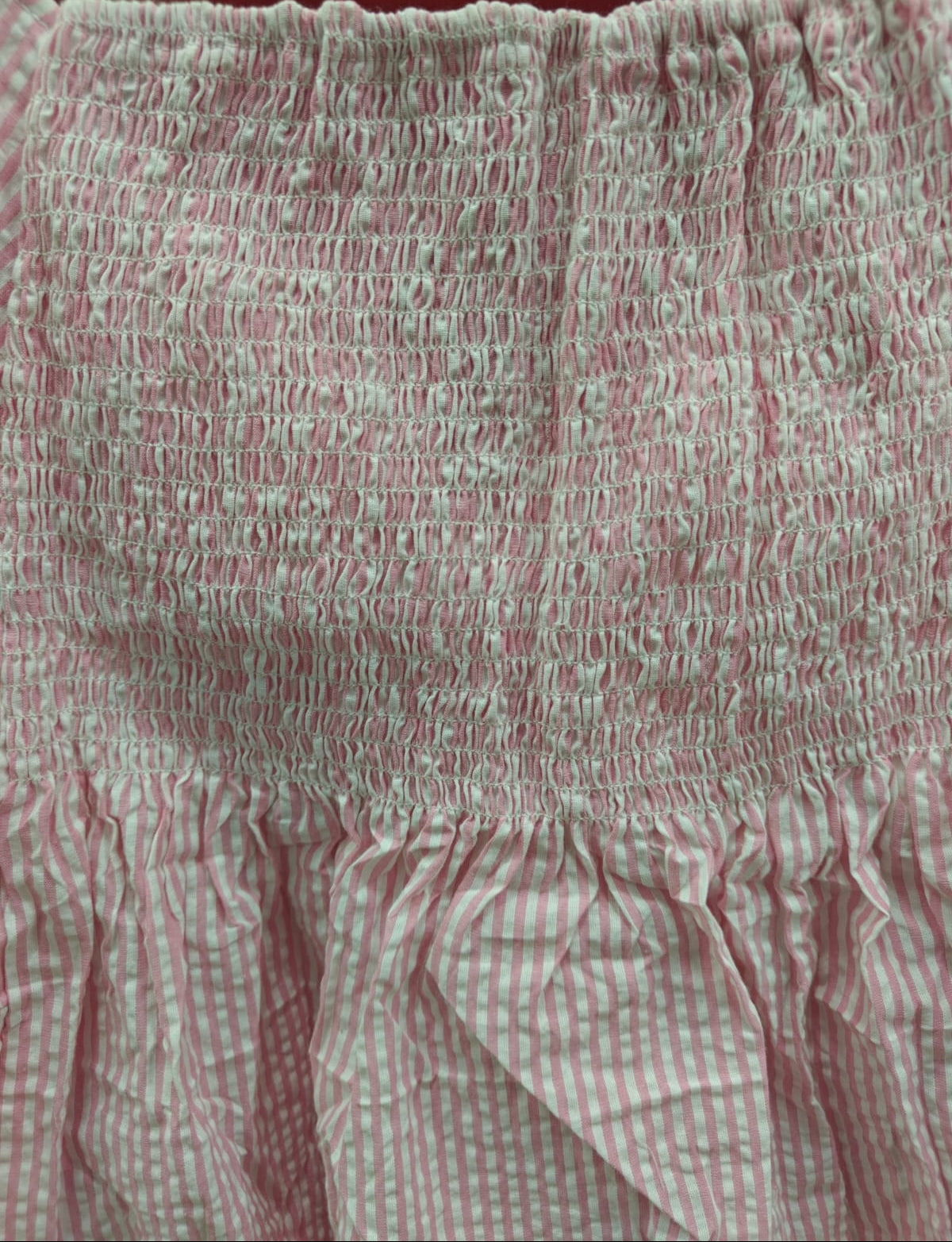 Pink & White Striped Off-Shoulder Smocked Peplum Top