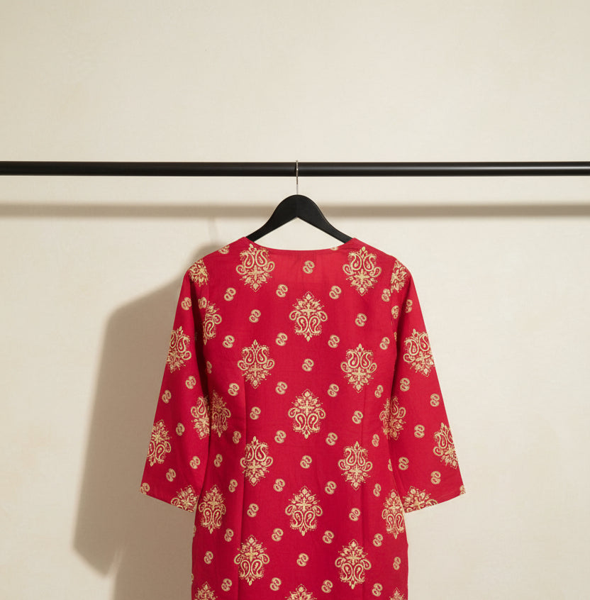Women's Pink Printed 3/4 Sleeve Kurta