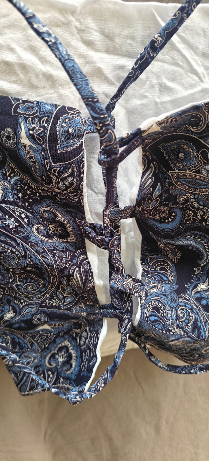 Women's Blue Paisley Print Tie-Strap Crop Top