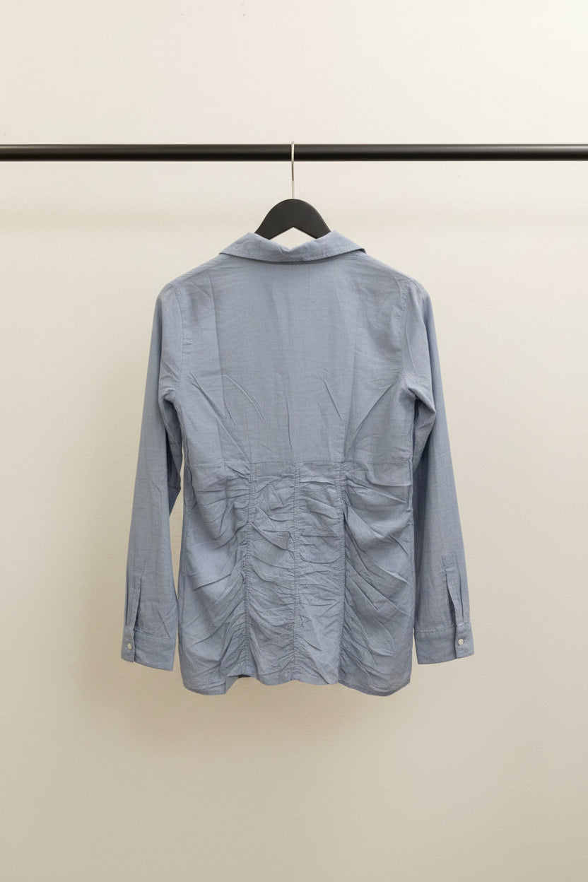 Women's Grey Ruched Long Sleeve Button-Up Top