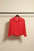 Red Long Sleeve Collared Button-Up Shirt