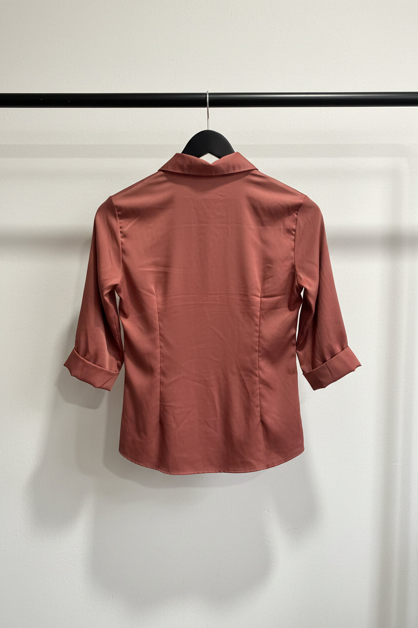 Western Adda Women's Rust Collared 3/4 Sleeve Button-Front Top