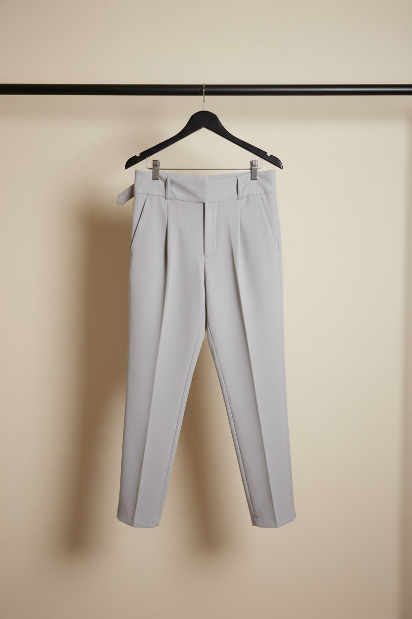 Women's Grey High-Waist Tapered Trousers with Belt