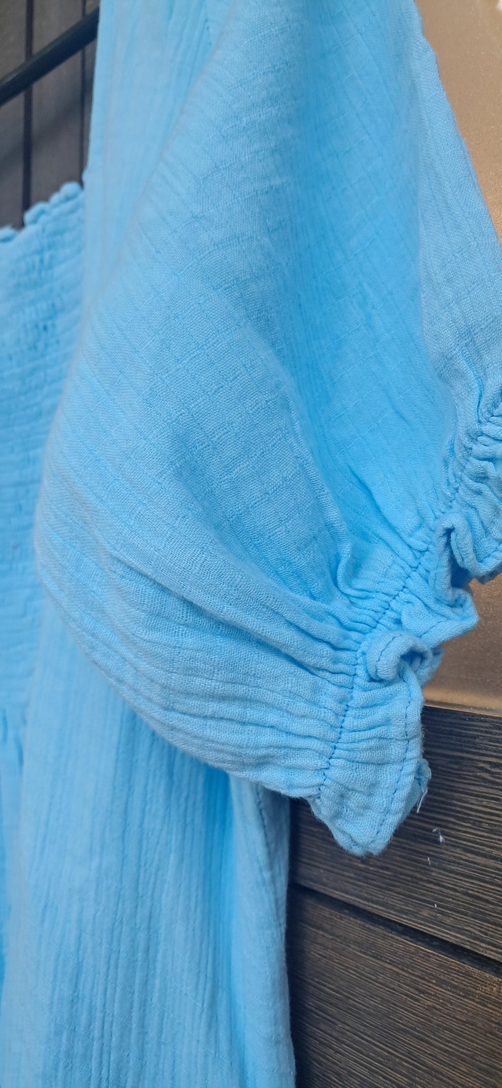 Alankriti By Tanu Sky Blue Smocked A-Line Midi Dress