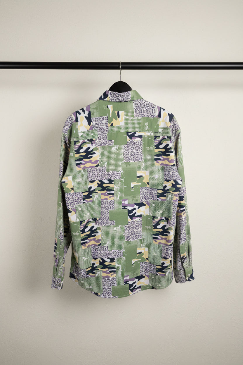 Zara Men's Multicolor Patchwork Camouflage Print Long Sleeve Shirt