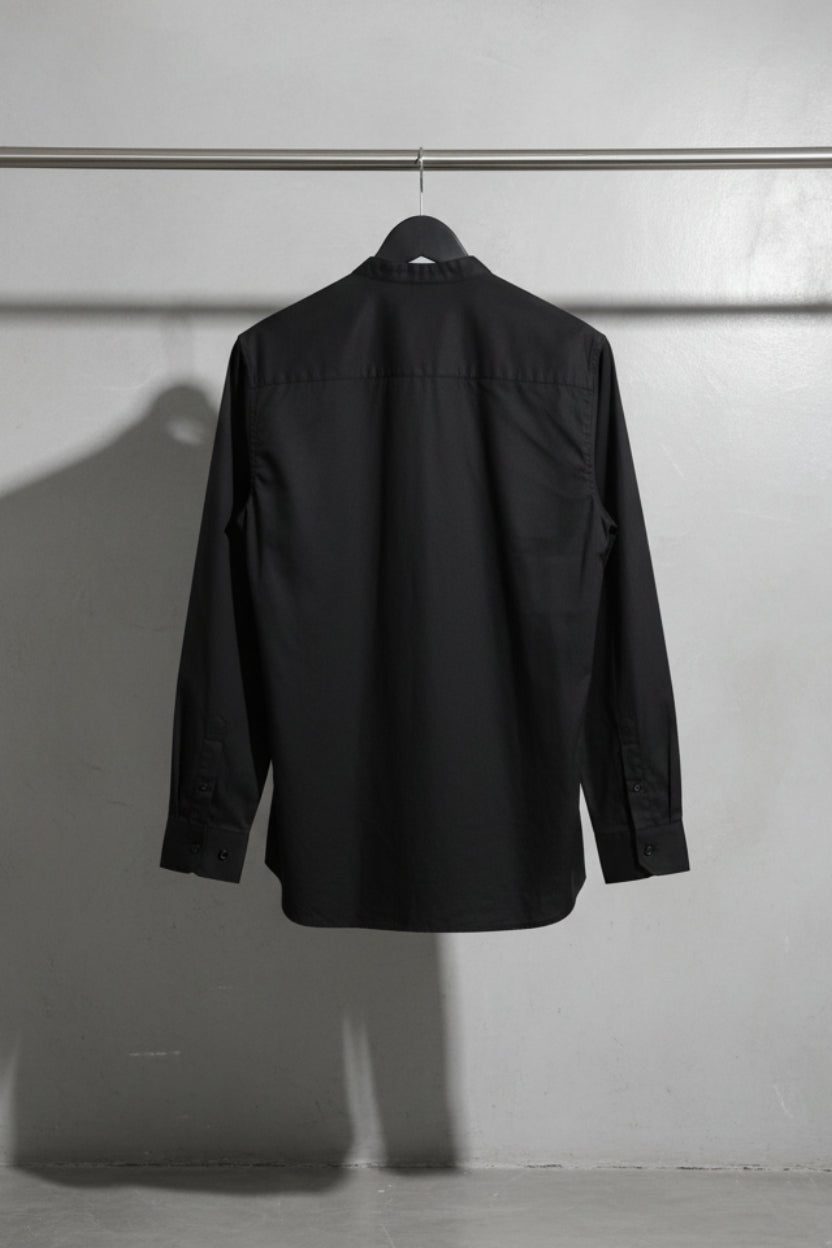 Highlander Men's Black Mandarin Collar Long Sleeve Casual Shirt