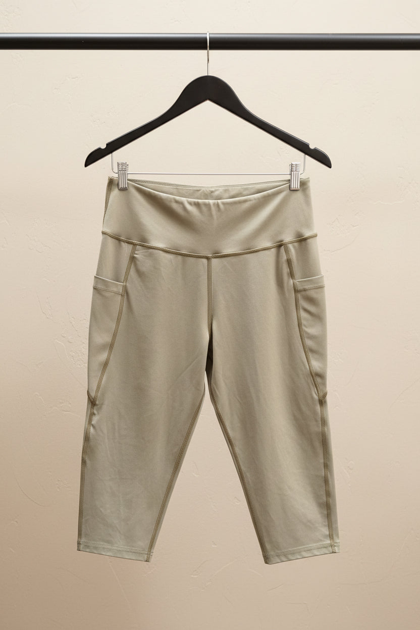 KICA Women's Olive Green Activewear Capris with Pockets