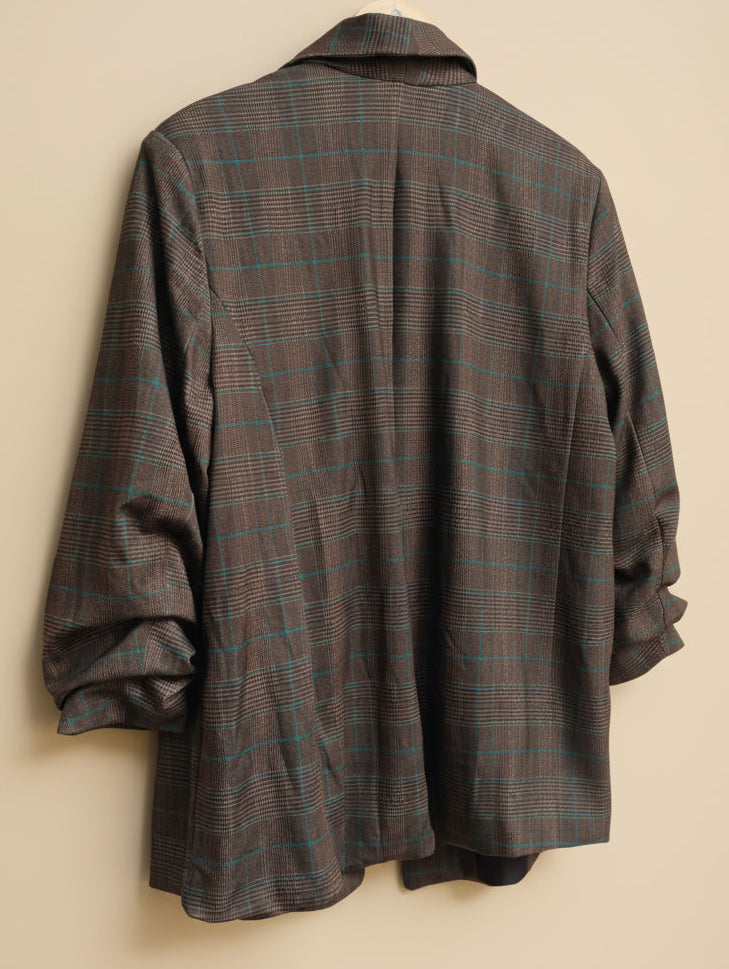 Fashion Nova Brown Plaid Open Front Relaxed Fit Blazer