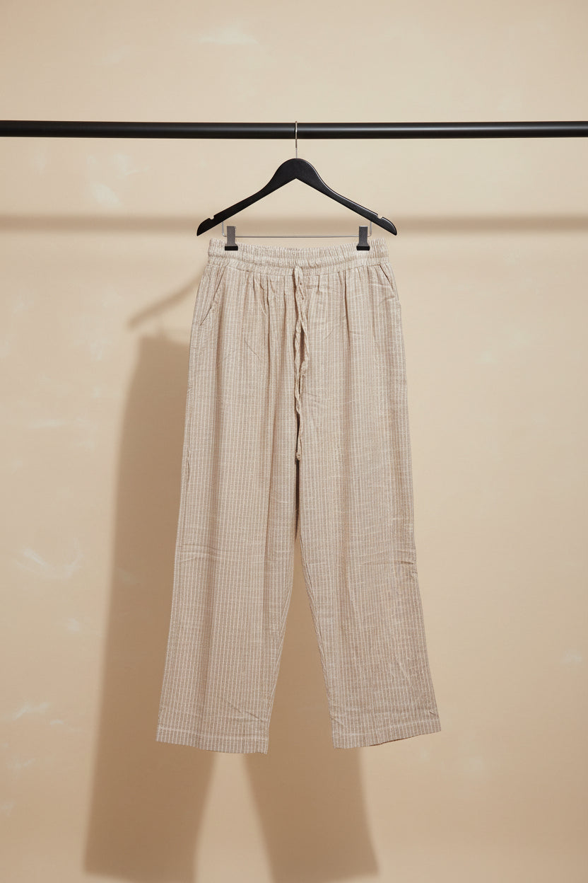 Women's Beige Striped Elastic Waist Palazzo Pants