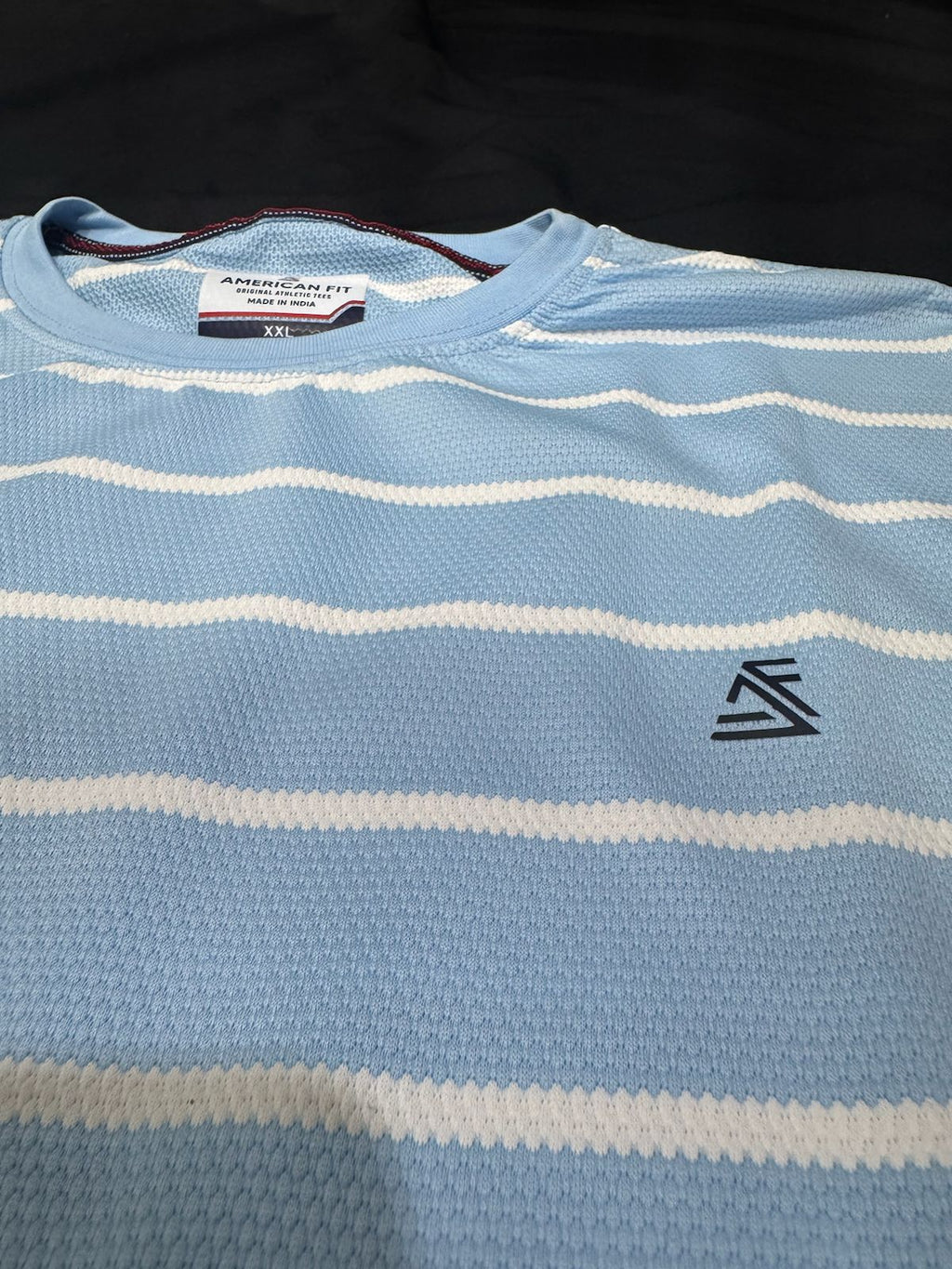 Men's American Fit Light Blue & White Striped Round Neck T-Shirt