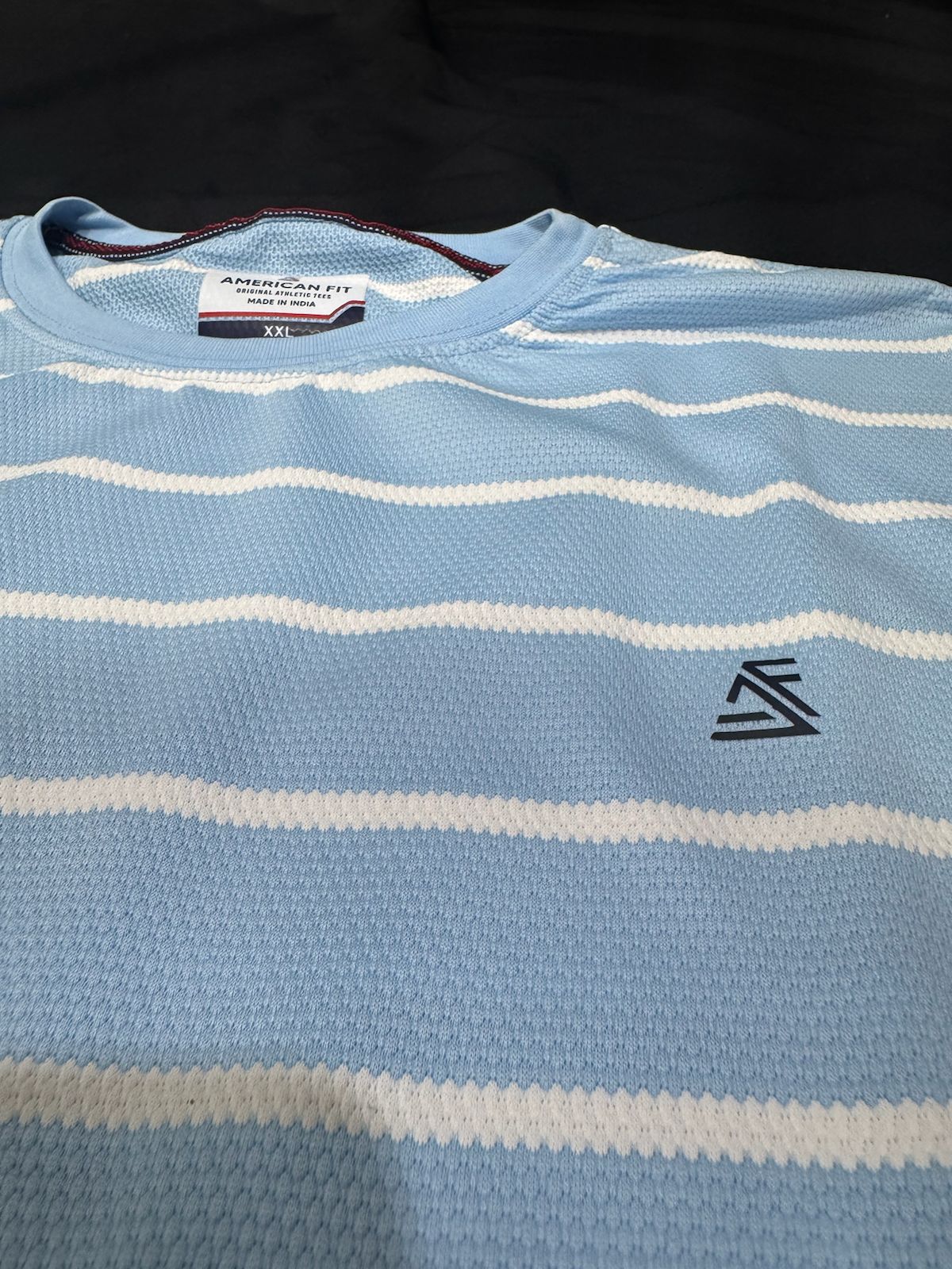 Men's American Fit Light Blue & White Striped Round Neck T-Shirt