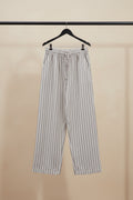 Women's Brown and White Striped Linen Blend Wide Leg Pants