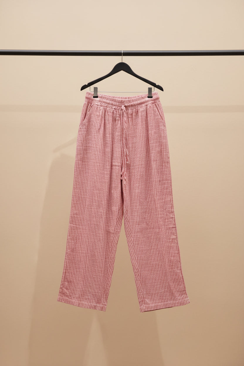 Women's Red and White Striped Wide Leg Trousers