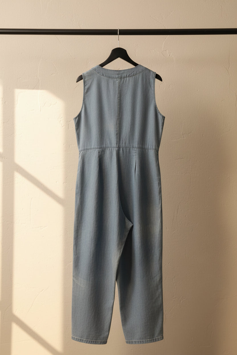 Natura Light Blue Denim Sleeveless Jumpsuit