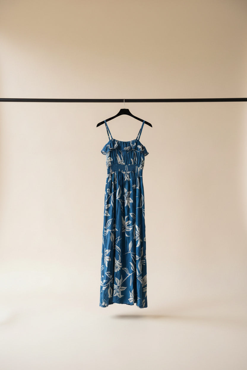Angie Women's Blue Floral Print Wrap Maxi Dress