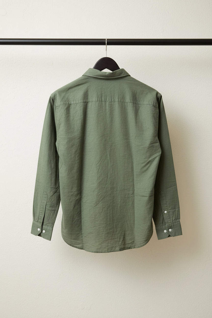 H&M Men's Olive Green Band Collar Long Sleeve Shirt