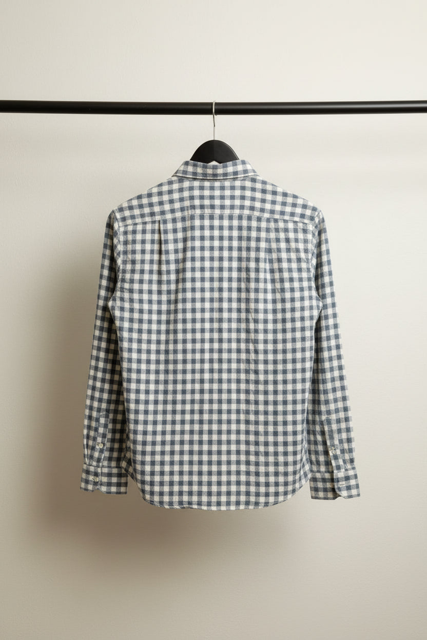 NEXT LEVEL Men's Blue and White Checkered Long Sleeve Shirt