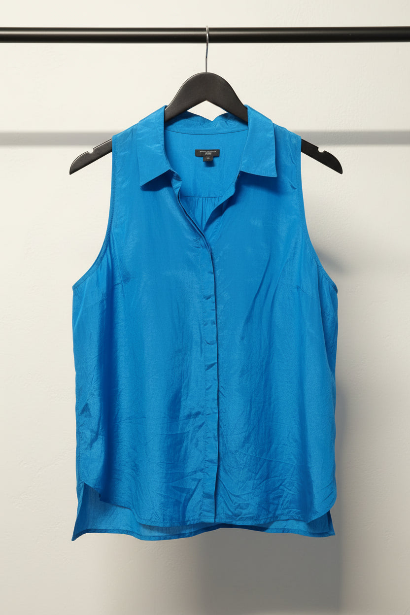 Ann Taylor Petite Royal Blue Sleeveless Collared Button-Up Top
