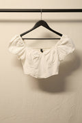DIVIDED H&M Women's White Smocked Crop Top with Puff Sleeves