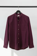Men's Maroon Band Collar Long Sleeve Casual Shirt